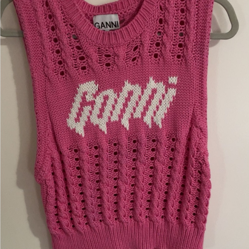 Ganni Pink Knit Sleeveless Top
